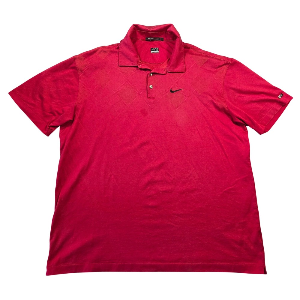 Nike Tiger Woods Collection Mens XXL Red Argyle Fit Dry Golf Polo Shirt